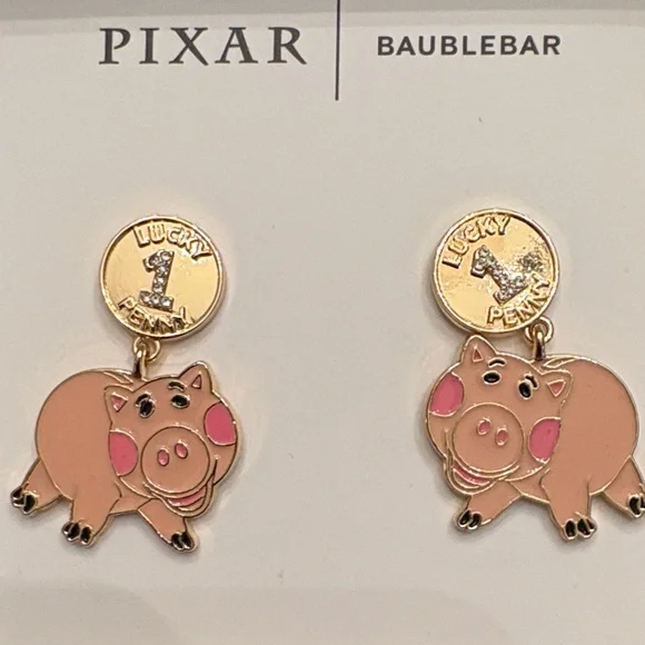 BaubleBar Pixar Toy Story Pig Earrings - Pink and Gold Disney brand new - Picture 2 of 2
